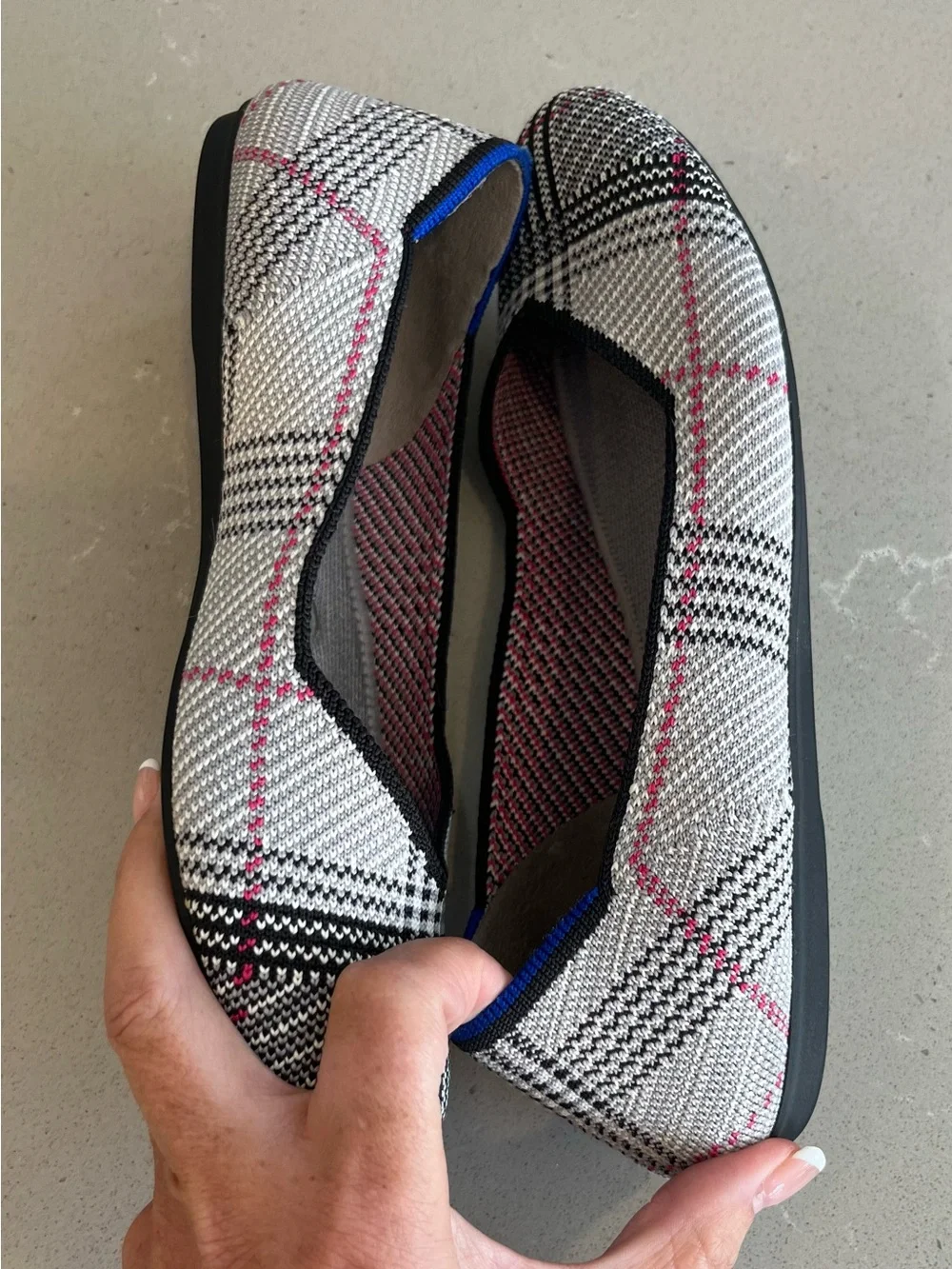 Rothy’s Grey Glen Plaid Pink Accent The Flat Shoes Flats Women Size 7.5 Retired
